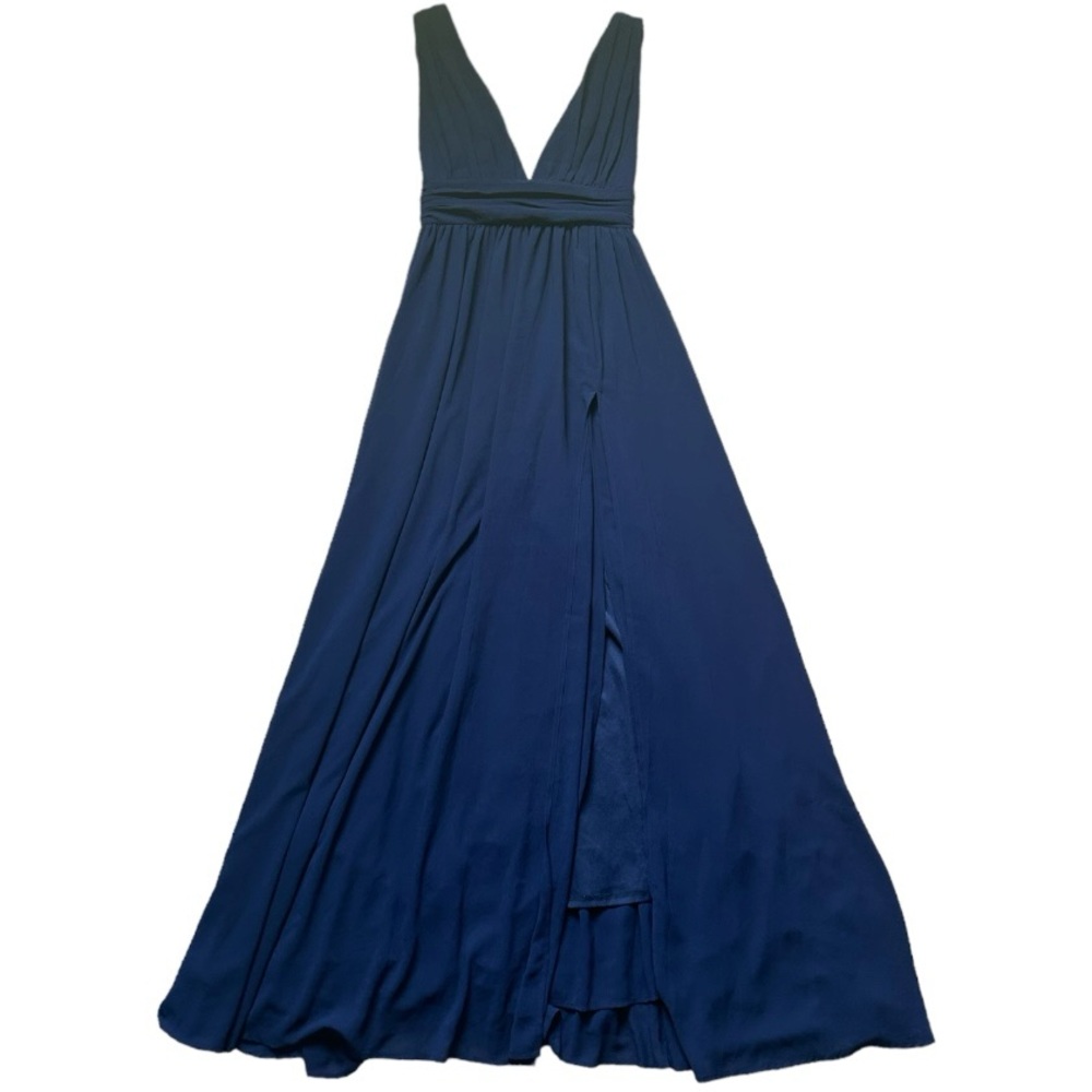 Lulus Heavenly Hues Blue Maxi Dress S Womens Formal Bridal Deep V Neck Leg Slit